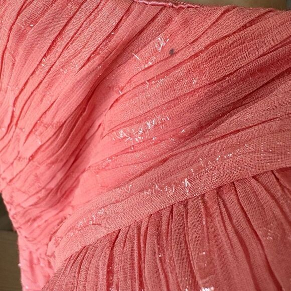 ERIN Fetherston Maxi Dress 0 Coral Pink Sweetheart Spaghetti Strap Ruched New - Picture 9 of 10